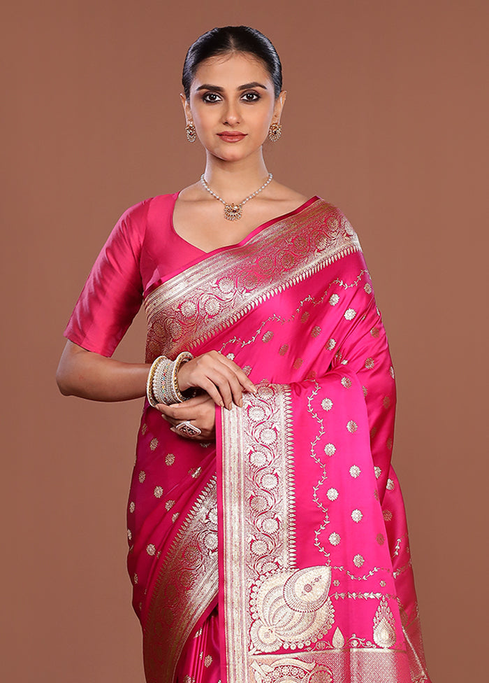 Pink Banarasi Silk Saree With Blouse Piece