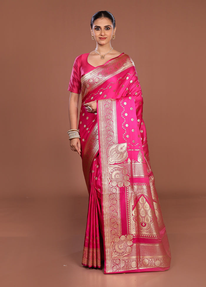 Pink Banarasi Silk Saree With Blouse Piece