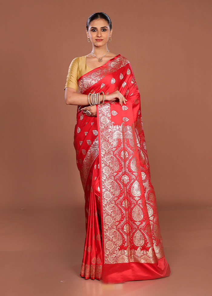 Red Banarasi Silk Saree With Blouse Piece