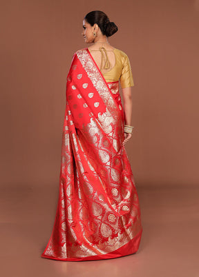 Red Banarasi Silk Saree With Blouse Piece