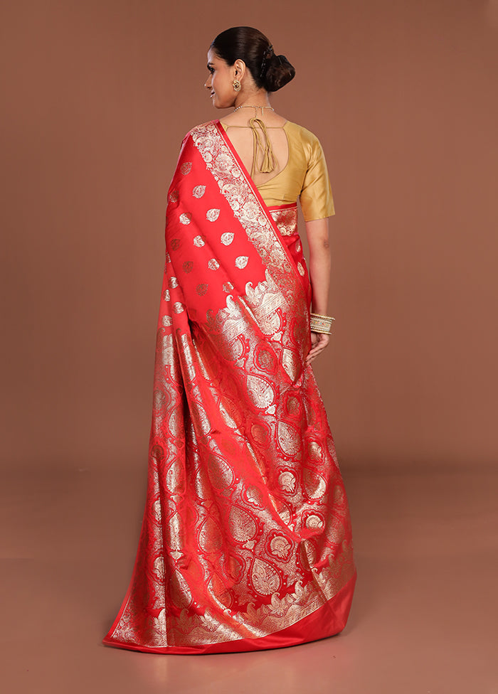 Red Banarasi Silk Saree With Blouse Piece