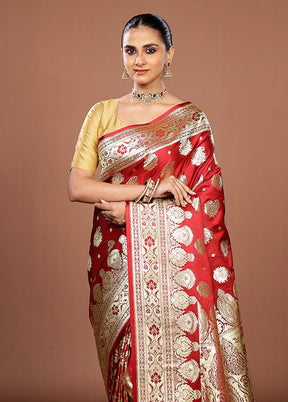 Maroon Banarasi Silk Saree With Blouse Piece