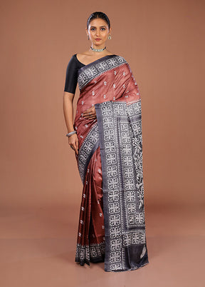 Grey Handloom Kantha Stitch Pure Silk Saree With Blouse Piece