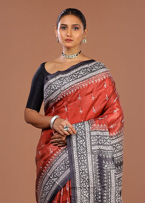 Grey Handloom Kantha Stitch Pure Silk Saree With Blouse Piece