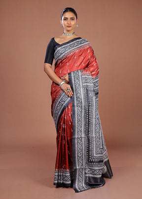 Grey Handloom Kantha Stitch Pure Silk Saree With Blouse Piece