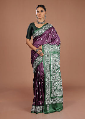 Green Handloom Kantha Stitch Pure Silk Saree With Blouse Piece