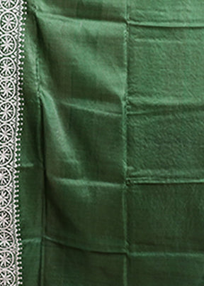 Green Handloom Kantha Stitch Pure Silk Saree With Blouse Piece
