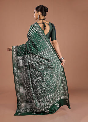 Green Handloom Kantha Stitch Pure Silk Saree With Blouse Piece