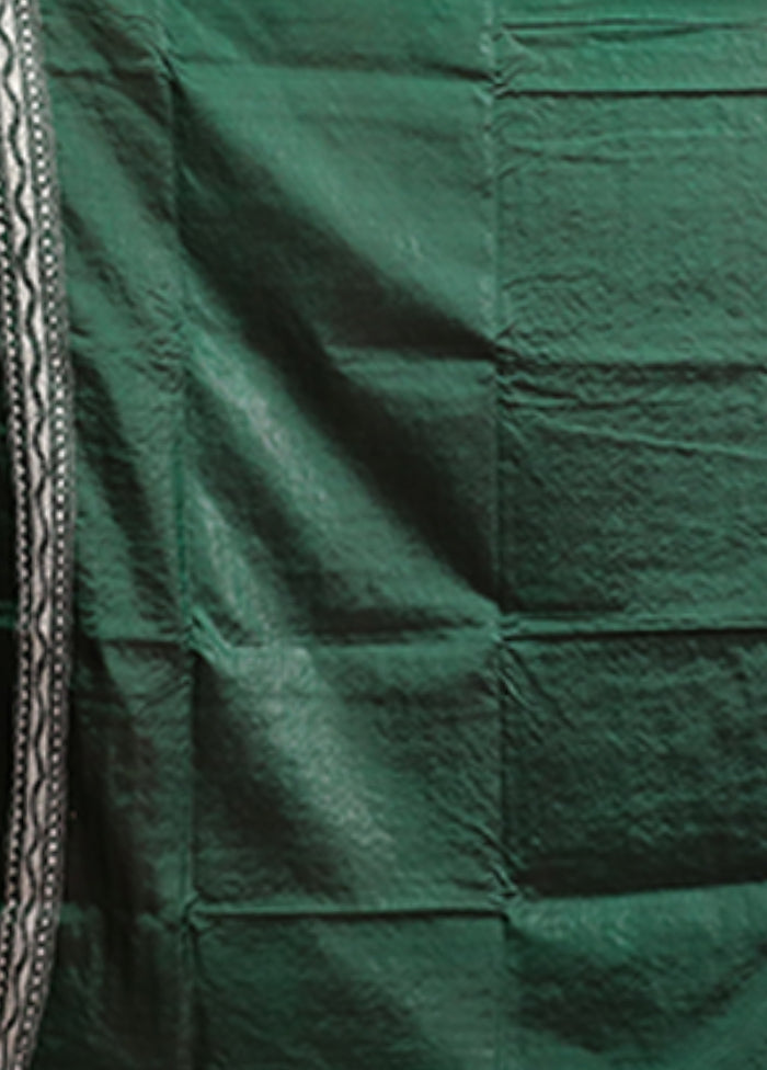 Green Handloom Kantha Stitch Pure Silk Saree With Blouse Piece