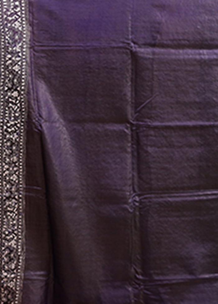 Blue Handloom Kantha Stitch Pure Silk Saree With Blouse Piece