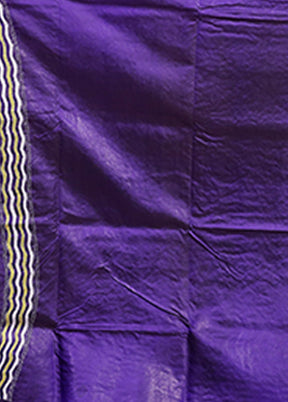 Blue Handloom Kantha Stitch Pure Silk Saree With Blouse Piece