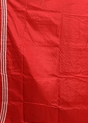 Red Handloom Kantha Stitch Pure Silk Saree With Blouse Piece