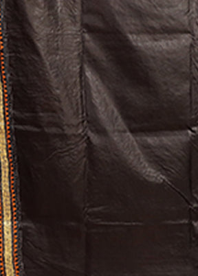 Black Handloom Kantha Stitch Pure Silk Saree With Blouse Piece