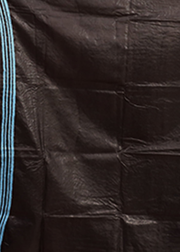 Black Handloom Kantha Stitch Pure Silk Saree With Blouse Piece