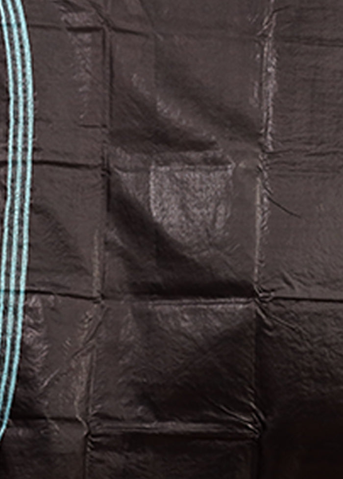 Black Handloom Kantha Stitch Pure Silk Saree With Blouse Piece