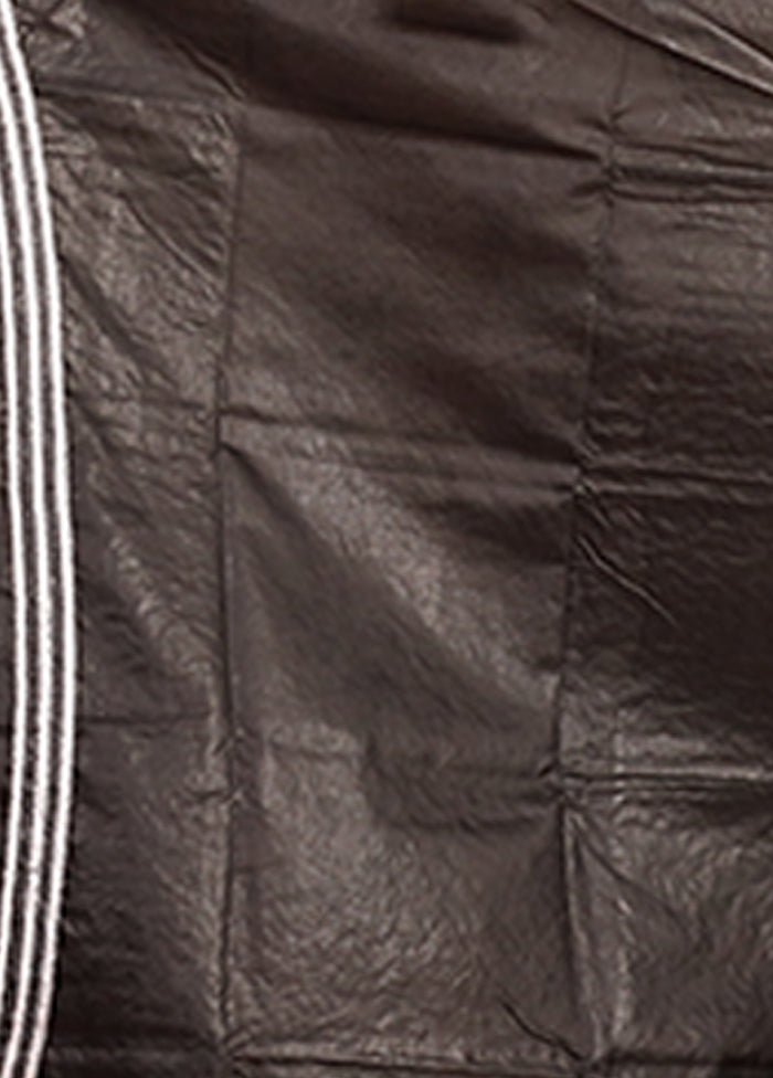 Black Handloom Kantha Stitch Pure Silk Saree With Blouse Piece