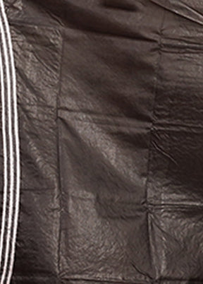 Black Handloom Kantha Stitch Pure Silk Saree With Blouse Piece