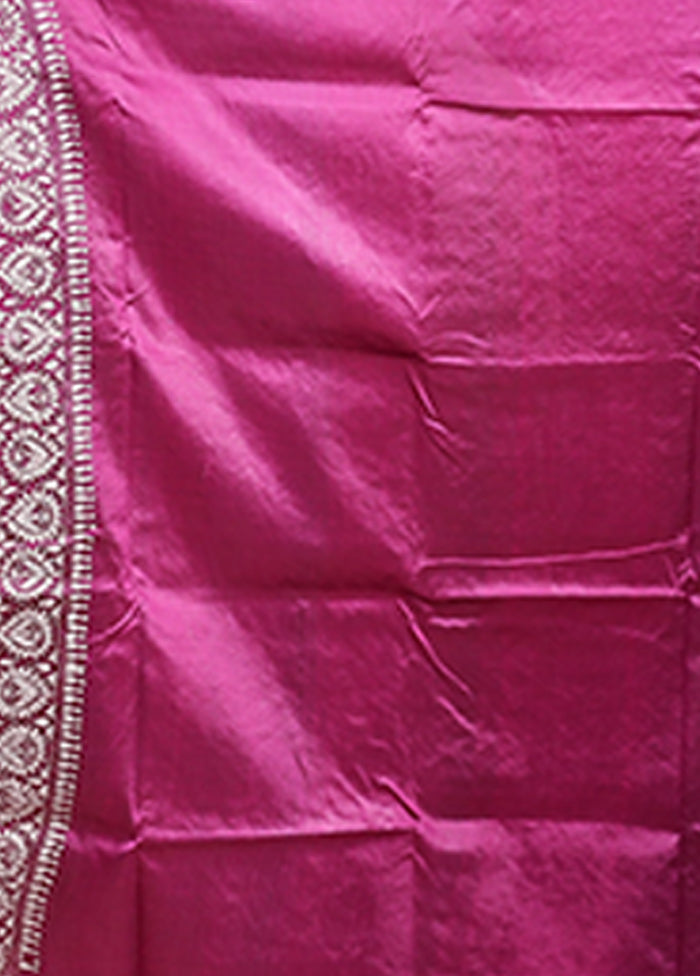 Purple Handloom Kantha Stitch Pure Silk Saree With Blouse Piece