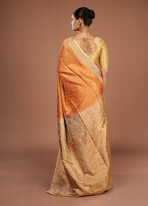 Orange Handloom Jamewar Pure Silk Saree With Blouse Piece
