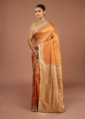 Orange Handloom Jamewar Pure Silk Saree With Blouse Piece