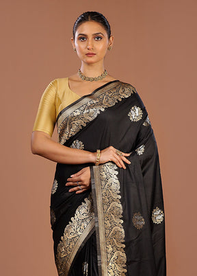 Black Dupion Silk Saree With Blouse Piece
