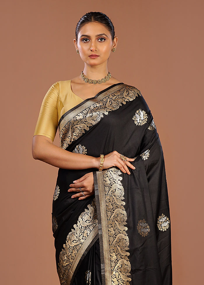 Black Dupion Silk Saree With Blouse Piece