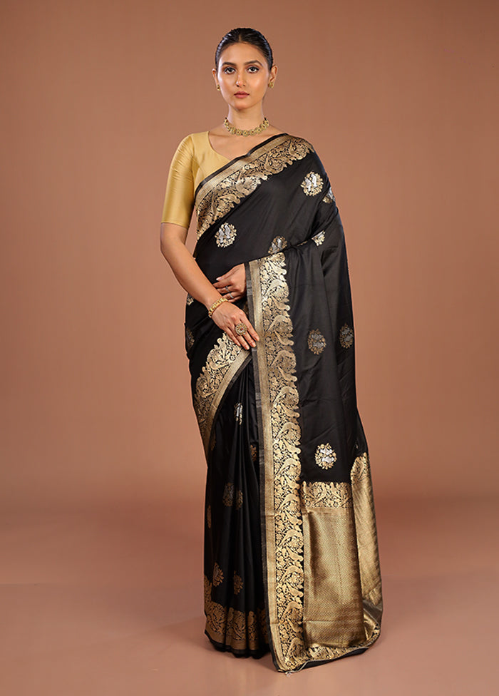 Black Dupion Silk Saree With Blouse Piece