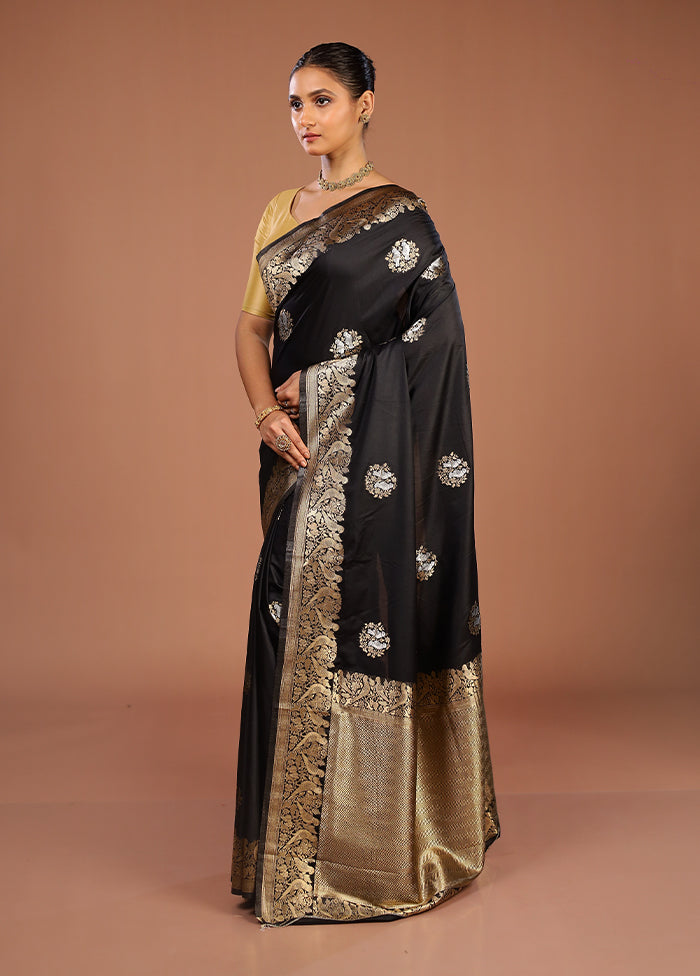 Black Dupion Silk Saree With Blouse Piece