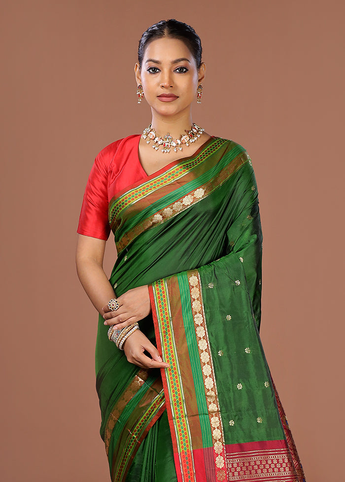 Green Kanjivaram Silk Saree With Blouse Piece