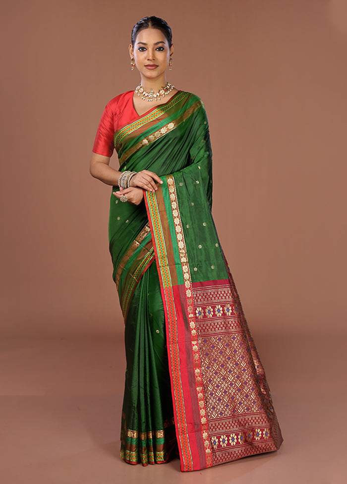 Green Kanjivaram Silk Saree With Blouse Piece