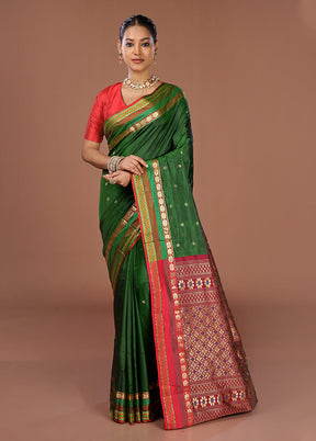 Green Kanjivaram Silk Saree With Blouse Piece