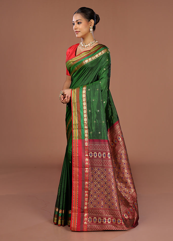 Green Kanjivaram Silk Saree With Blouse Piece