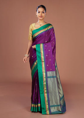 Purple Kanjivaram Silk Saree With Blouse Piece