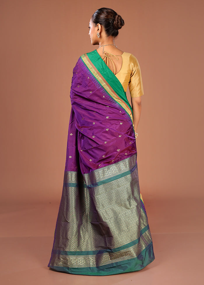 Purple Kanjivaram Silk Saree With Blouse Piece
