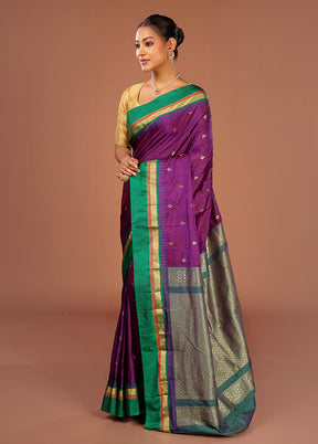 Purple Kanjivaram Silk Saree With Blouse Piece