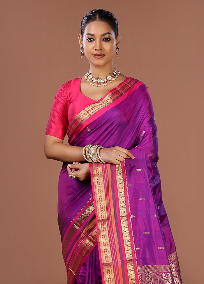 Purple Kanjivaram Silk Saree With Blouse Piece