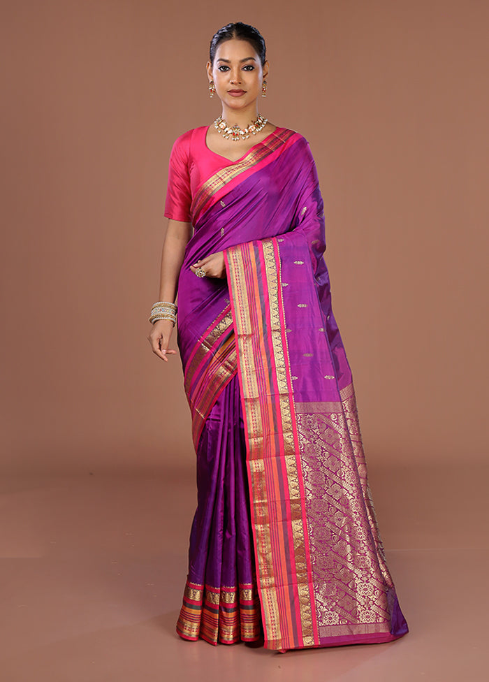 Purple Kanjivaram Silk Saree With Blouse Piece