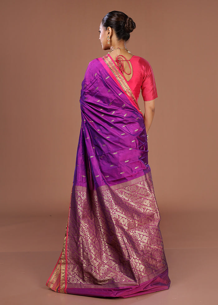 Purple Kanjivaram Silk Saree With Blouse Piece