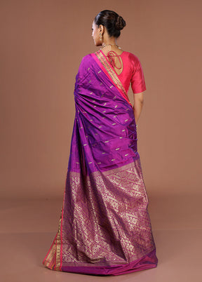 Purple Kanjivaram Silk Saree With Blouse Piece