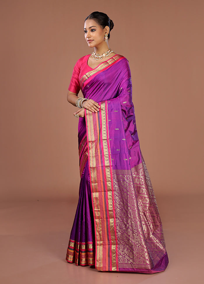 Purple Kanjivaram Silk Saree With Blouse Piece