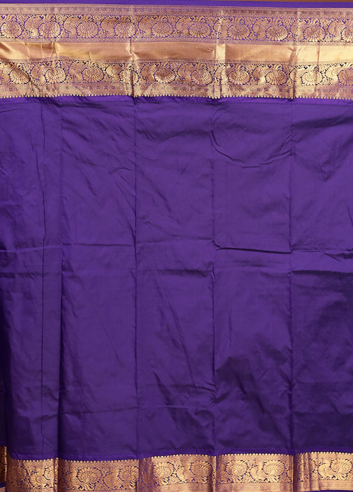 Blue Handloom Kanjivaram Pure Silk Saree With Blouse Piece