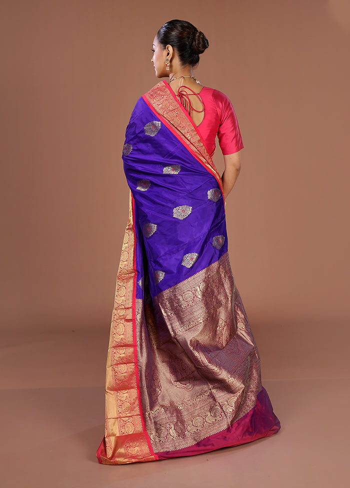 Blue Handloom Kanjivaram Pure Silk Saree With Blouse Piece