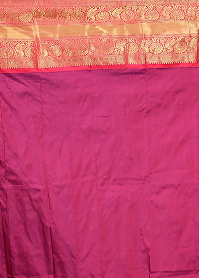 Purple Handloom Kanjivaram Pure Silk Saree With Blouse Piece