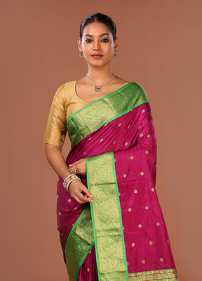 Purple Handloom Kanjivaram Pure Silk Saree With Blouse Piece