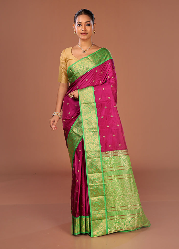 Purple Handloom Kanjivaram Pure Silk Saree With Blouse Piece