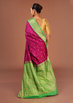 Purple Handloom Kanjivaram Pure Silk Saree With Blouse Piece