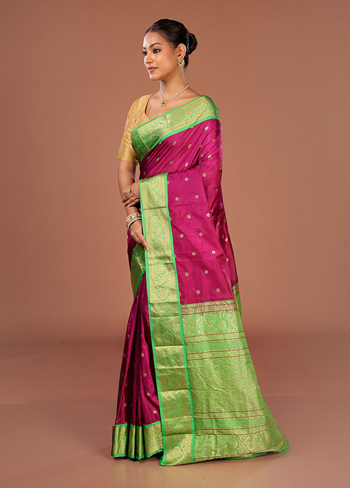 Purple Handloom Kanjivaram Pure Silk Saree With Blouse Piece