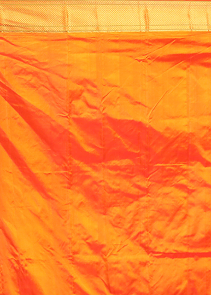 Orange Handloom Kanjivaram Pure Silk Saree With Blouse Piece