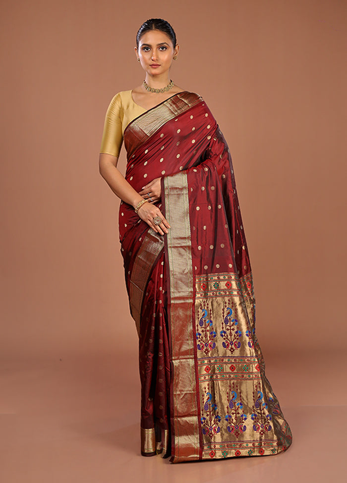Maroon Handloom Kanjivaram Pure Silk Saree With Blouse Piece