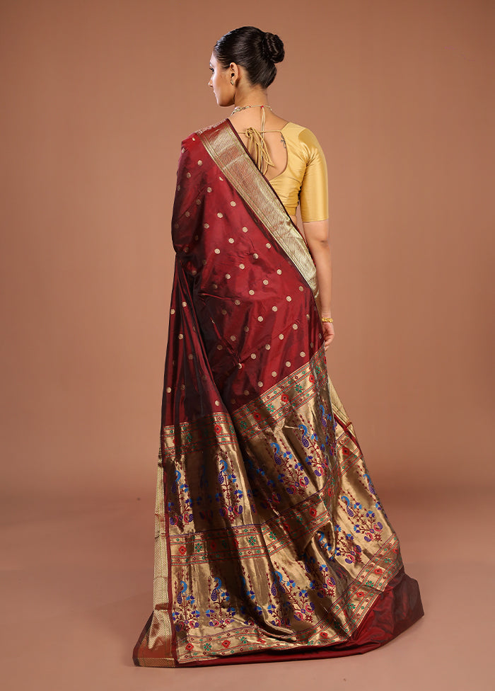 Maroon Handloom Kanjivaram Pure Silk Saree With Blouse Piece